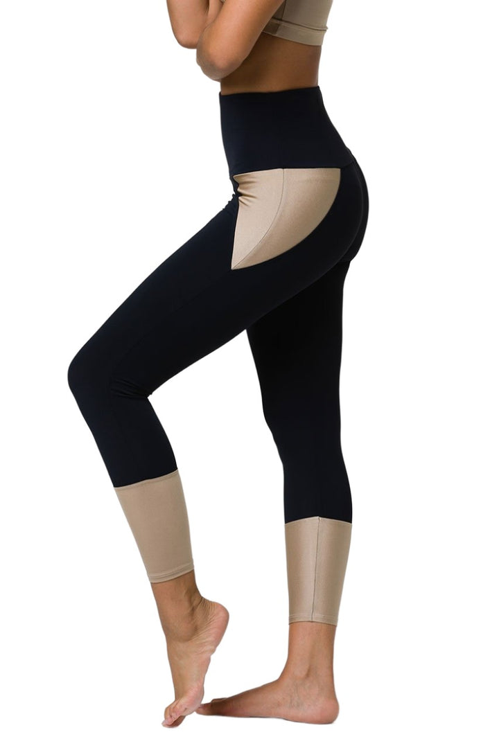 Onzie Athletic Midi Legging 2217 - Black/Shiny Taupe - side view