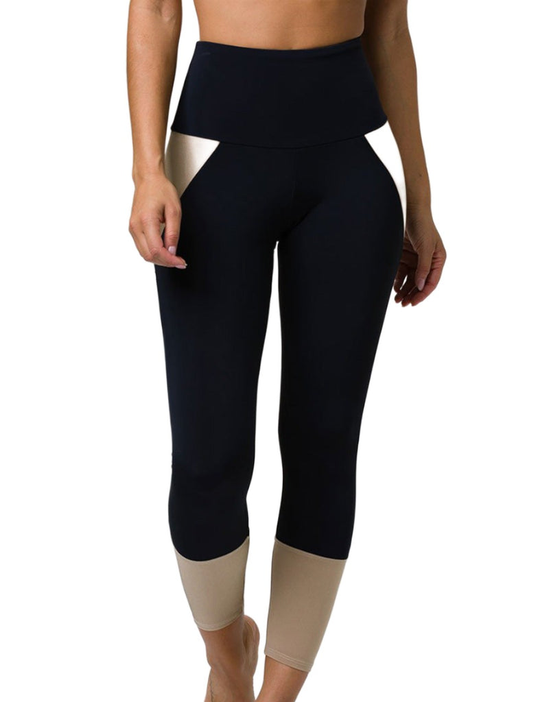 Onzie Athletic Midi Legging 2217 - Black/Shiny Taupe - front view