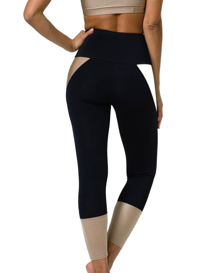 Onzie Athletic Midi Legging 2217 - Black/Shiny Taupe - rear view