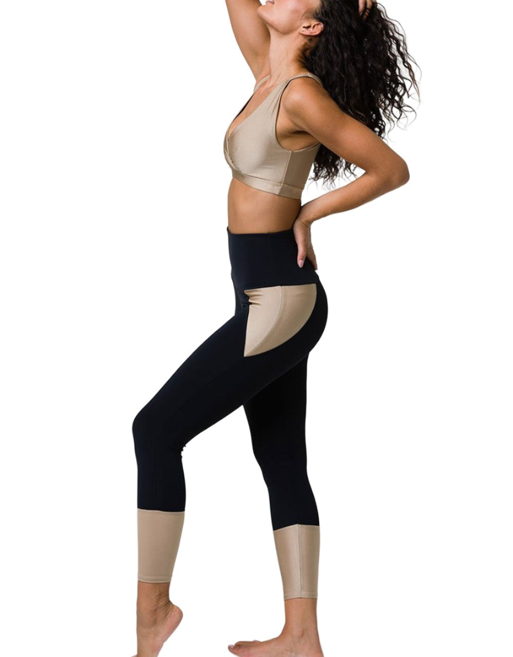 Onzie Athletic Midi Legging 2217 - Black/Shiny Taupe - side view