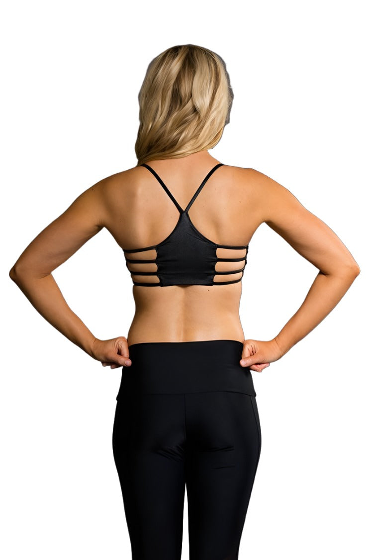 Onzie Hot Yoga Vinyasa Bra Top 399 - Shiny Black - rear view