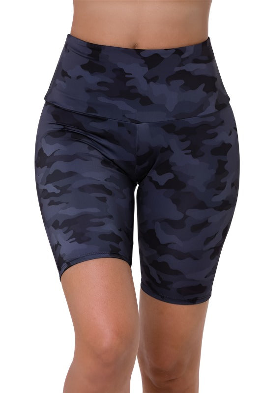 Onzie High Rise Bike Shorts 2225 - Black Grey Camo - front view