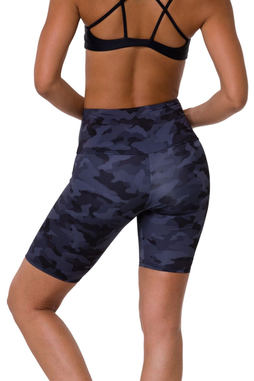 Onzie High Rise Bike Shorts 2225 - Black Grey Camo - rear view
