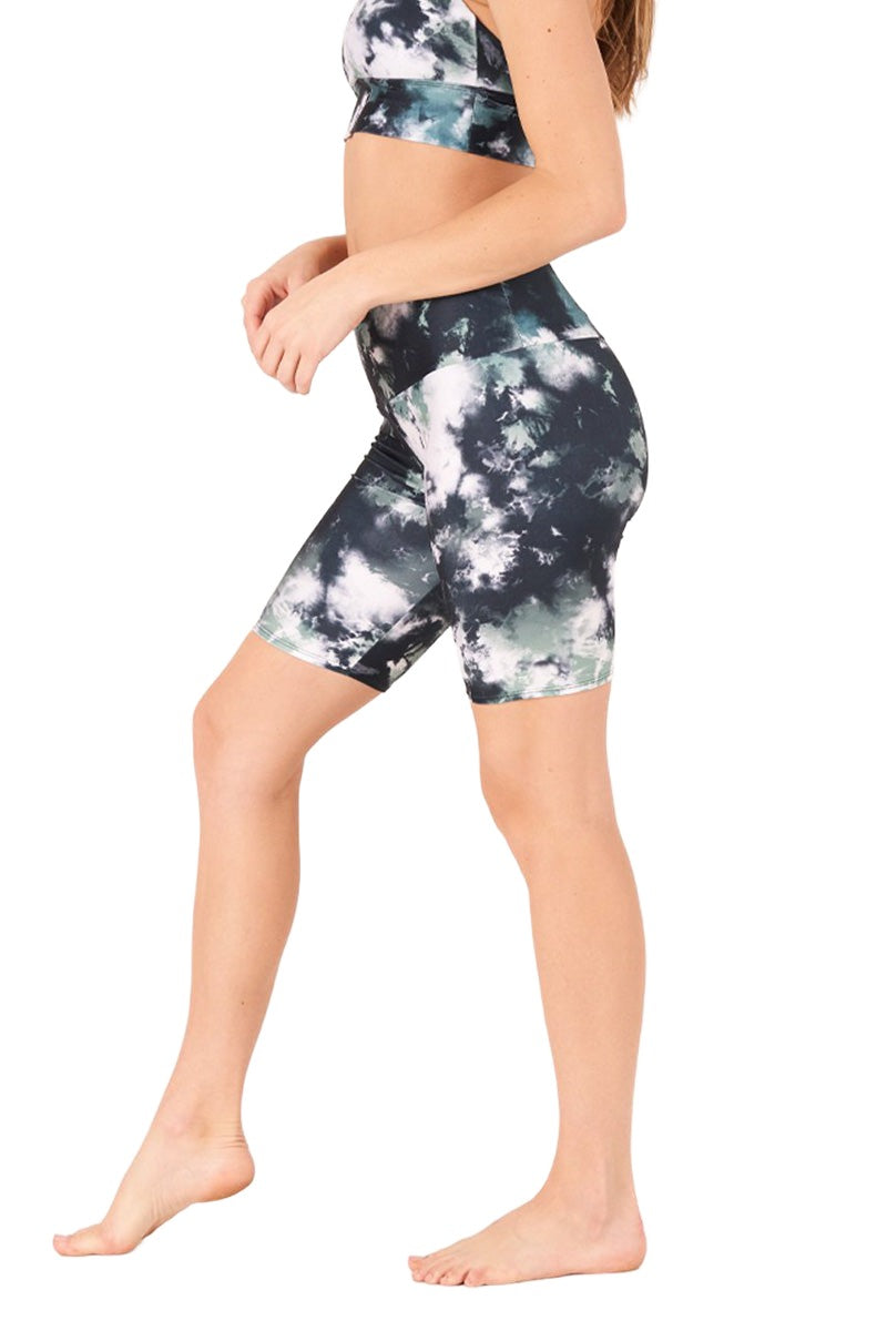Onzie High Rise Bike Shorts 2225 - Evergreen Tie Dye - Side View