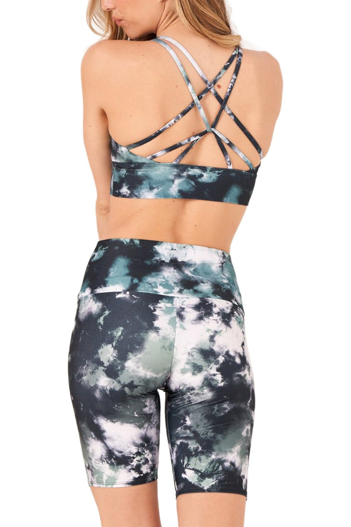 Onzie High Rise Bike Shorts 2225 - Evergreen Tie Dye - Back View