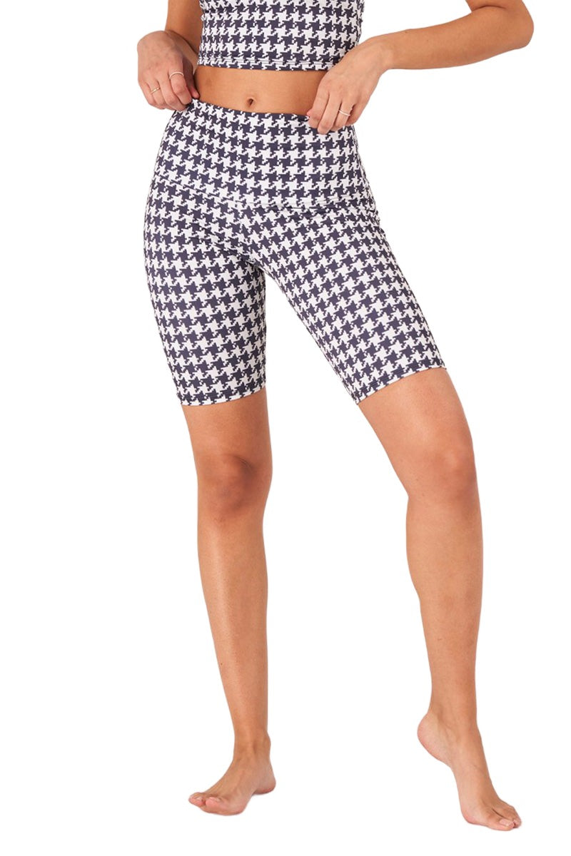Onzie High Rise Bike Shorts 2225 - Houndstooth - Front View