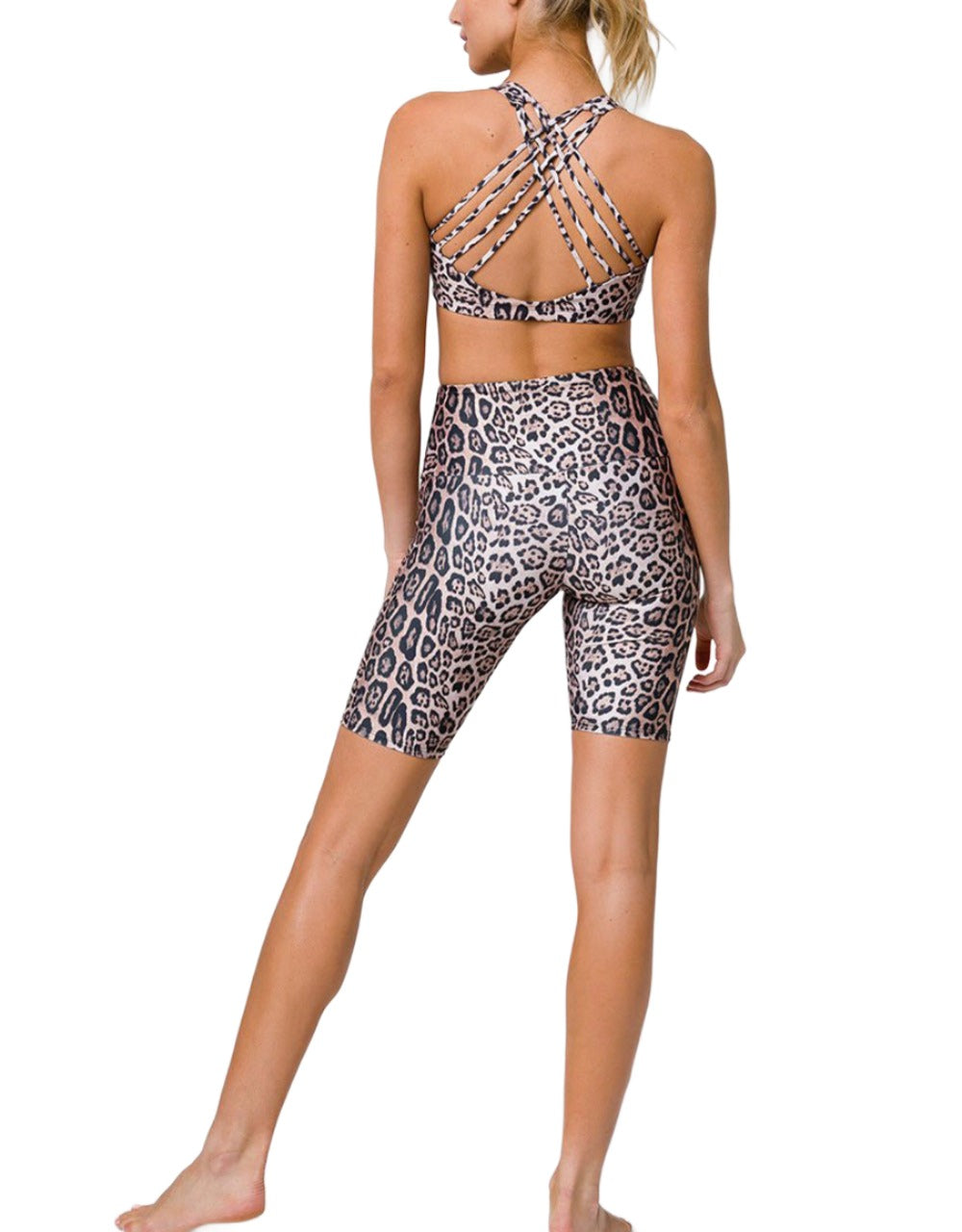 Onzie High Rise Bike Shorts 2225 - Leopard - rear alt view