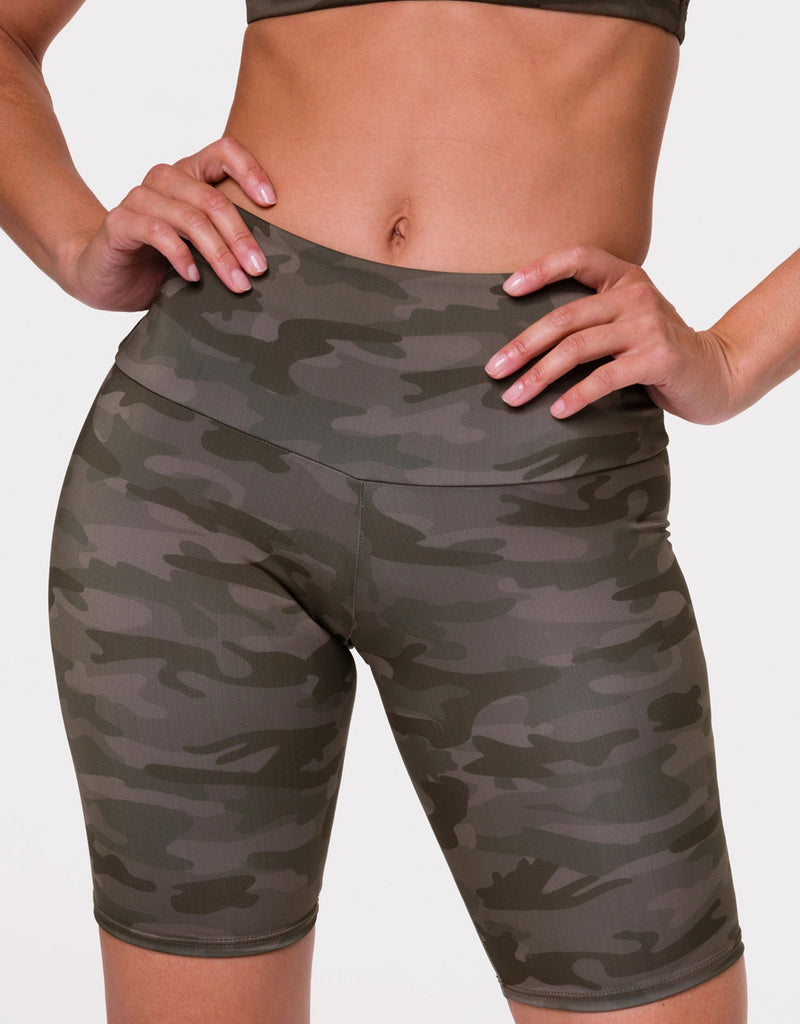 Onzie High Rise Bike Shorts 2225 - Moss Camo - front view