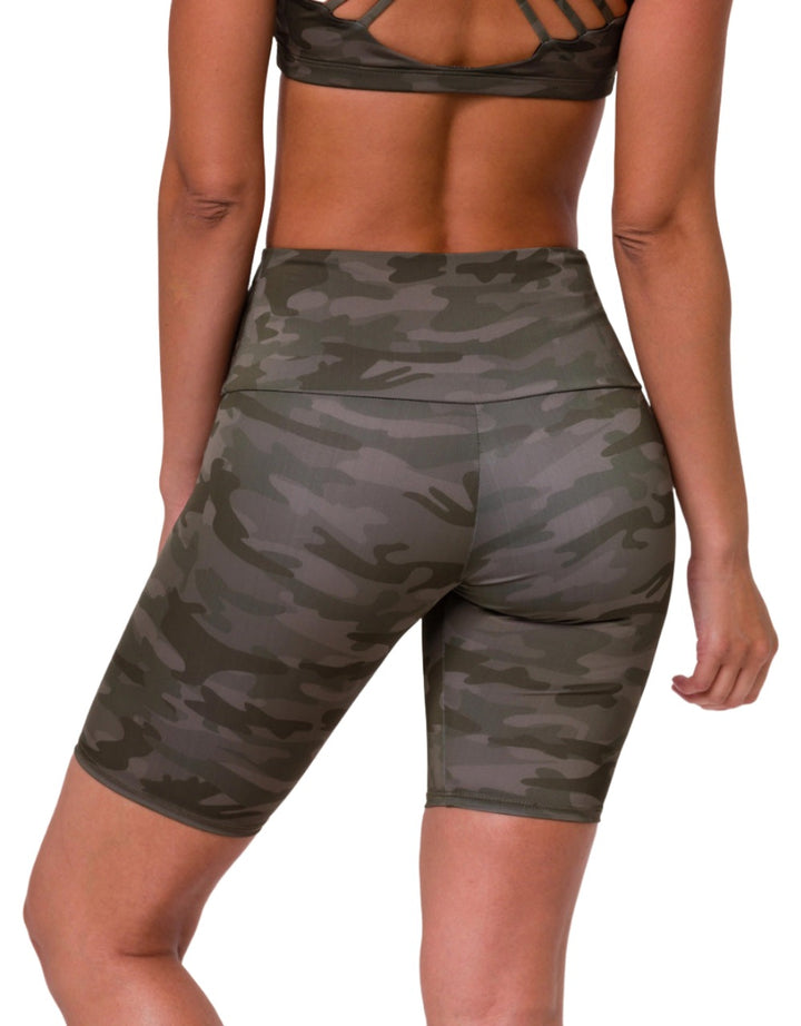 Onzie High Rise Bike Shorts 2225 - Moss Camo - rear view