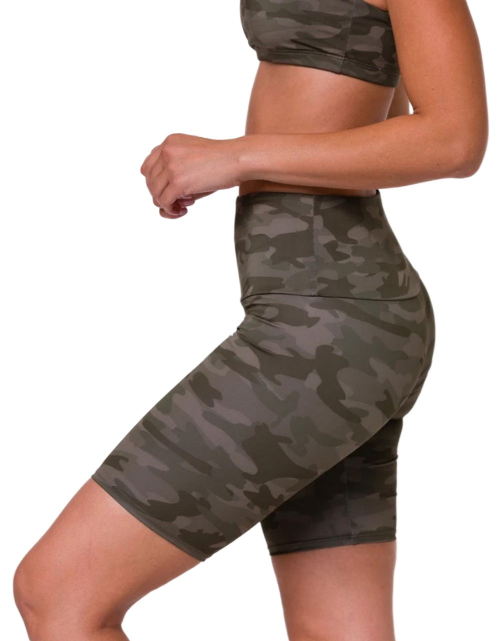Onzie High Rise Bike Shorts 2225 - Moss Camo - side view