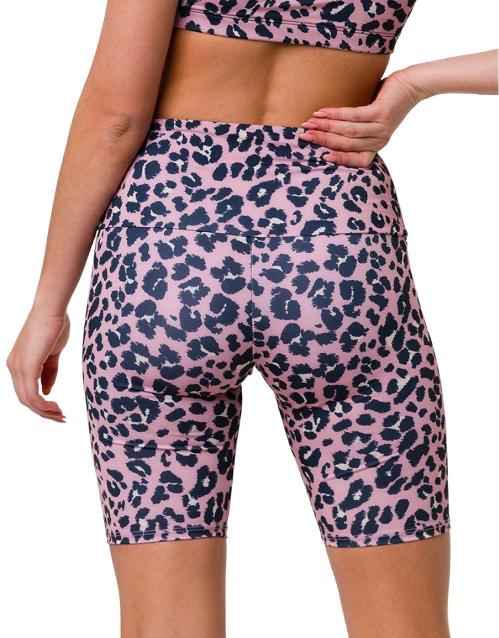 Onzie High Rise Bike Shorts 2225 - Rose Leopard - rear view