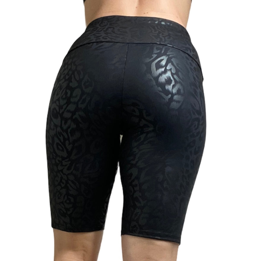 Onzie High Rise Bike Shorts 2225 - Night Leopard - rear view