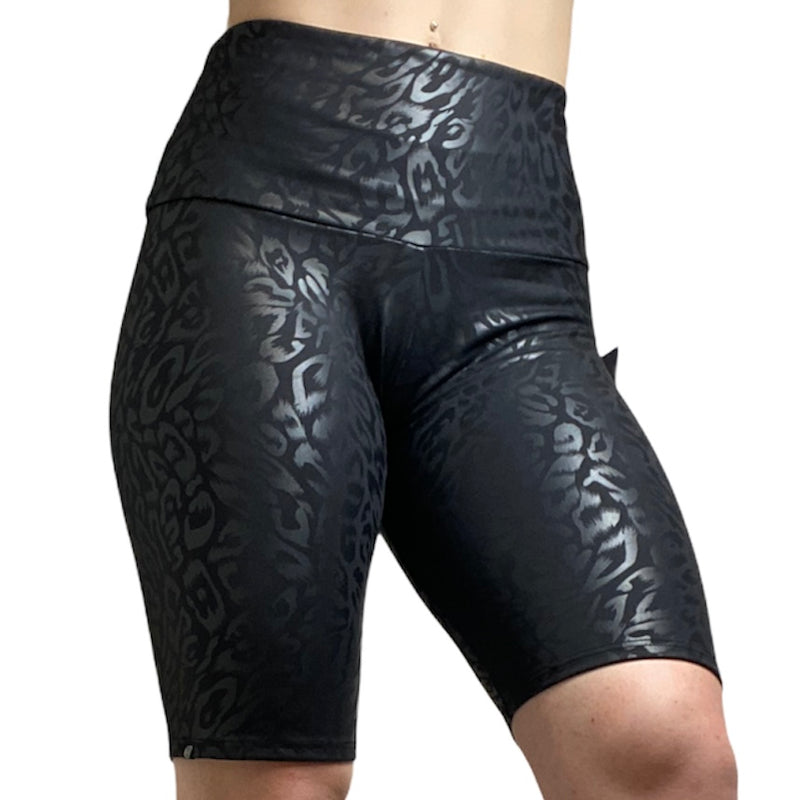 Onzie High Rise Bike Shorts 2225 - Gold Leopard - front view