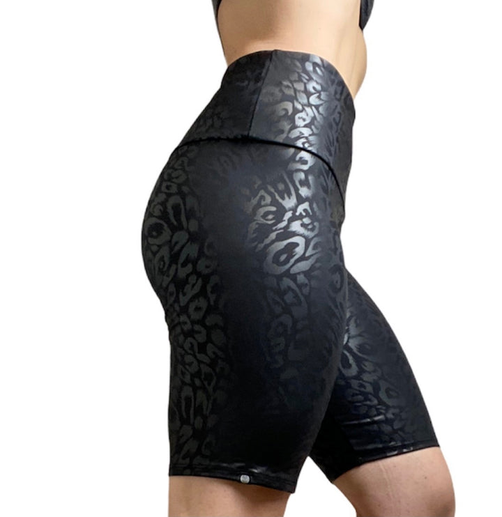 Onzie High Rise Bike Shorts 2225 - Night Leopard - side view