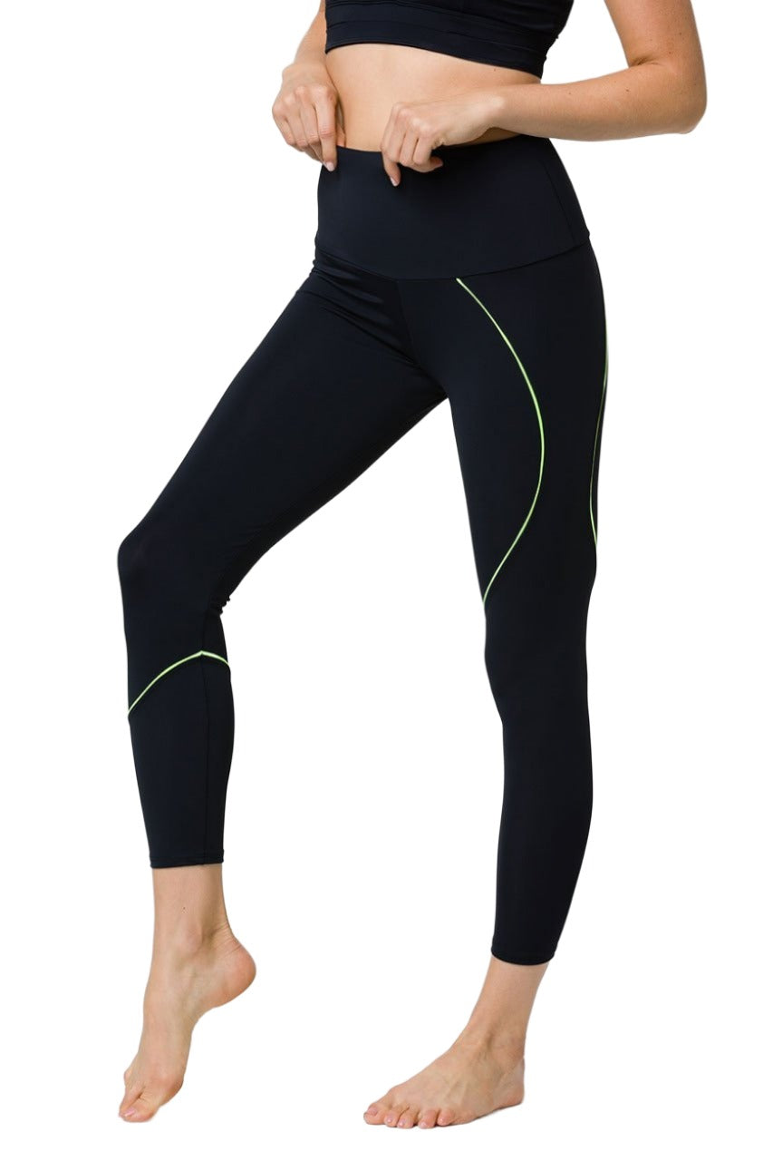 Onzie Hyper Beam Midi Legging 2227 - Black/Lemonade - side view