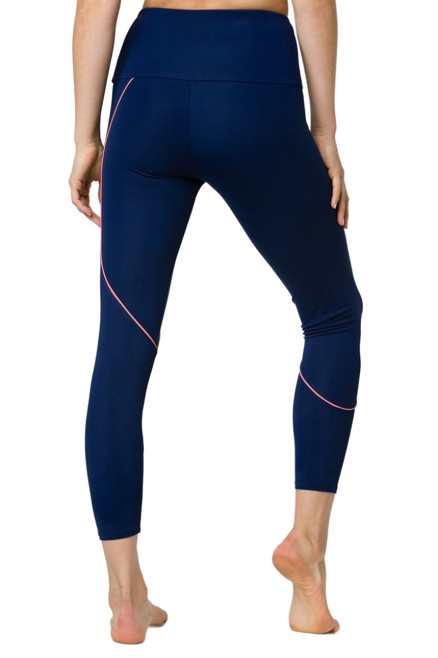 Onzie Hyper Beam Midi Legging 2227 - Navy/Peach - rear view