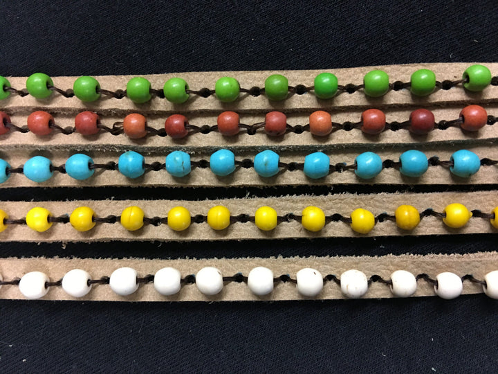 Bali Queen Five Strand Leather Wrap Bracelet Tan/Multi Color