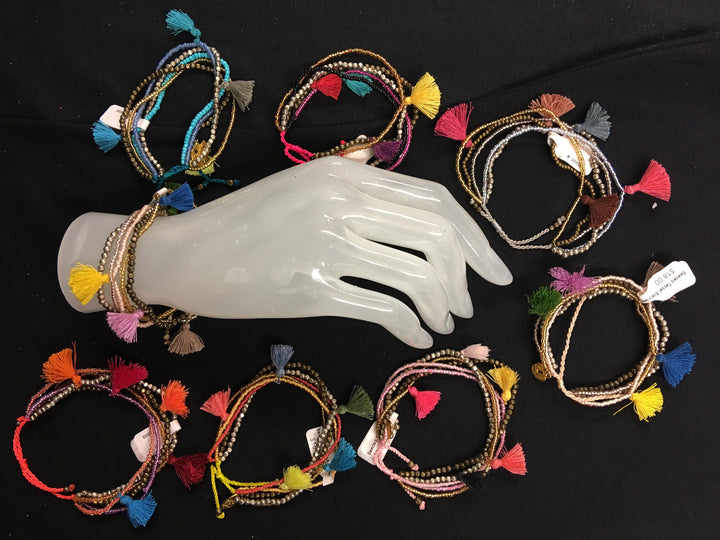 Bali Queen Multi Strand Beaded Tassel Bracelet - Assorted