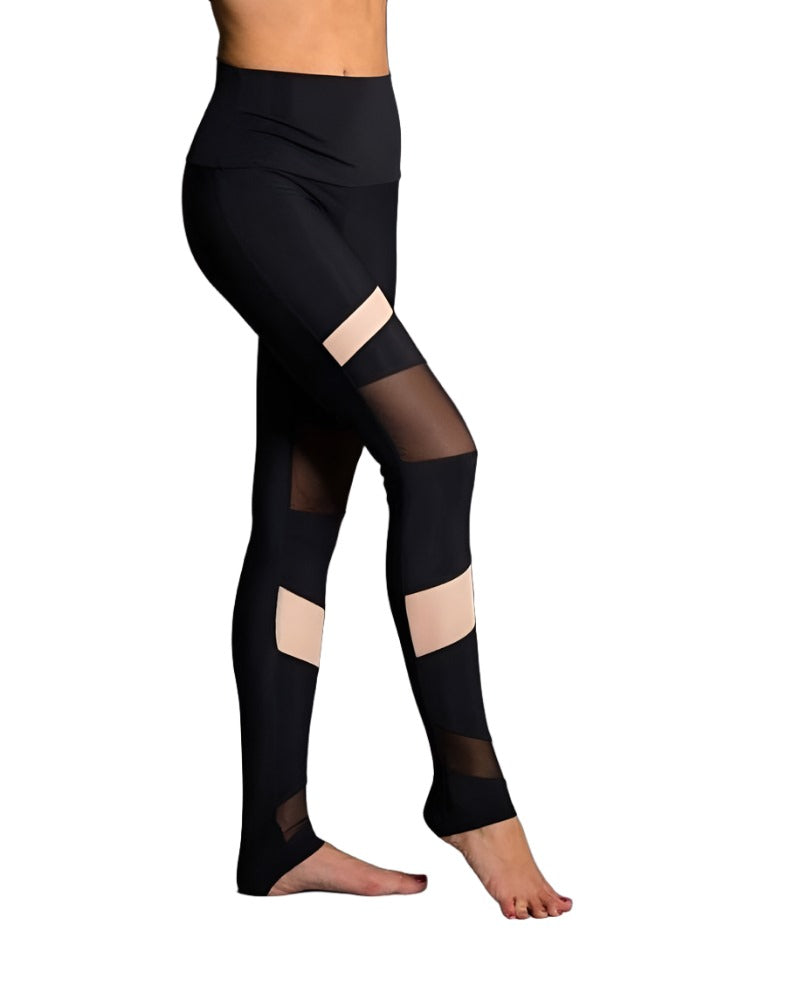 Onzie Hot Yoga High Rise Bondage Legging 280 - Black/Nude Mesh - side view