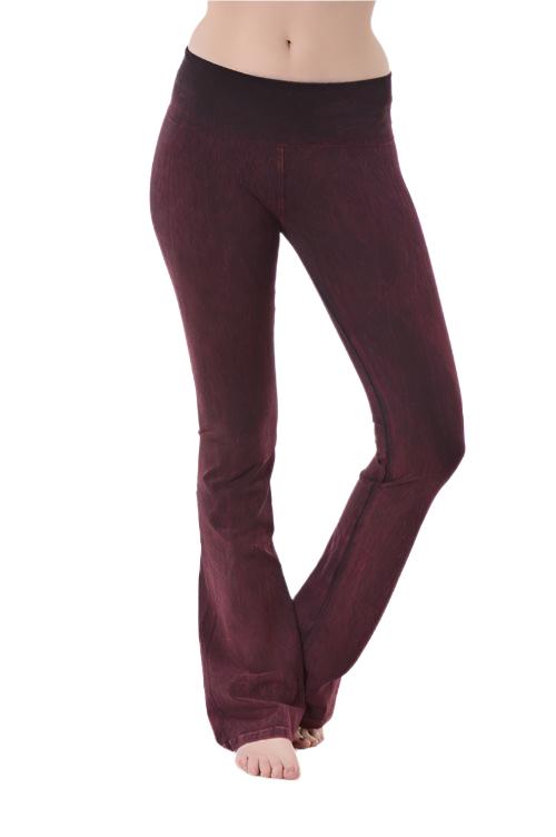 T-Party Fold Over Mineral Washed Yoga Pants CJ7477 - Burgundy - front view