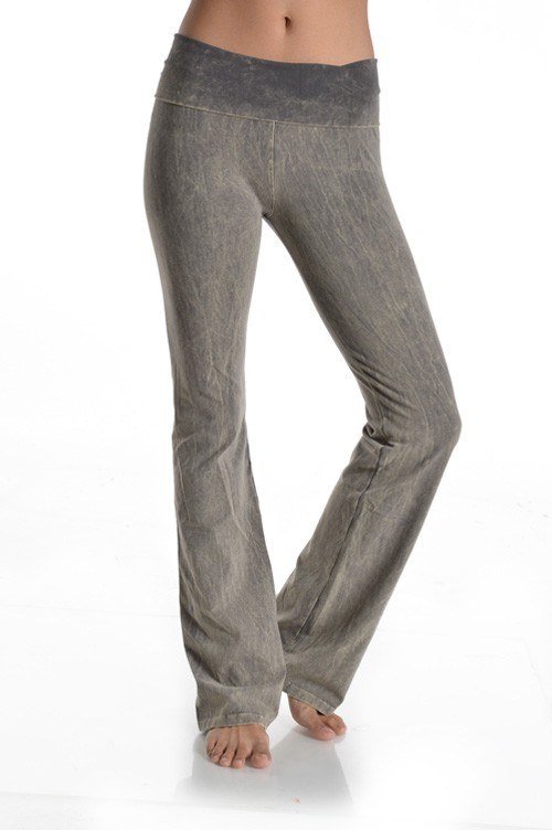 T-Party Fold Over Mineral Washed Yoga Pants CJ7477 - Gray - front view
