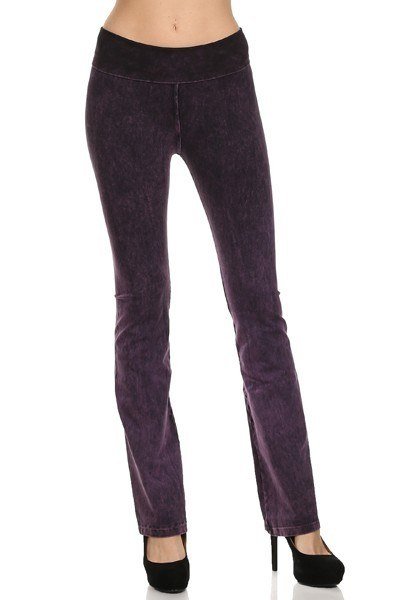 T-Party Fold Over Mineral Washed Yoga Pants CJ7477 - Purple - front view