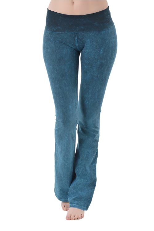 T-Party Fold Over Mineral Washed Yoga Pants CJ7477 - Navy - front view