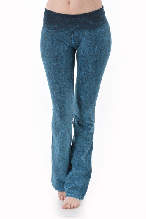 Mineral Wash Yoga Pants - Women's Casual Fold Over Waistband Flared Le –  eunanara