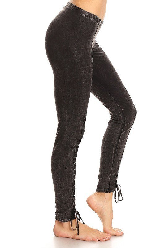T-Party Mineral Wash Lace Up Legging CJ74256  - Black - side view