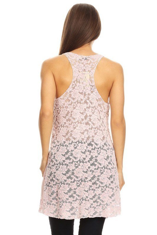 T-Party Lace Contrast Flair Top MM25122 - Dusty Pink - rear view