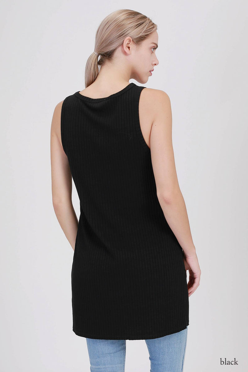  Double Zero Ribbed Tunic D17H199 - Black - rear view 