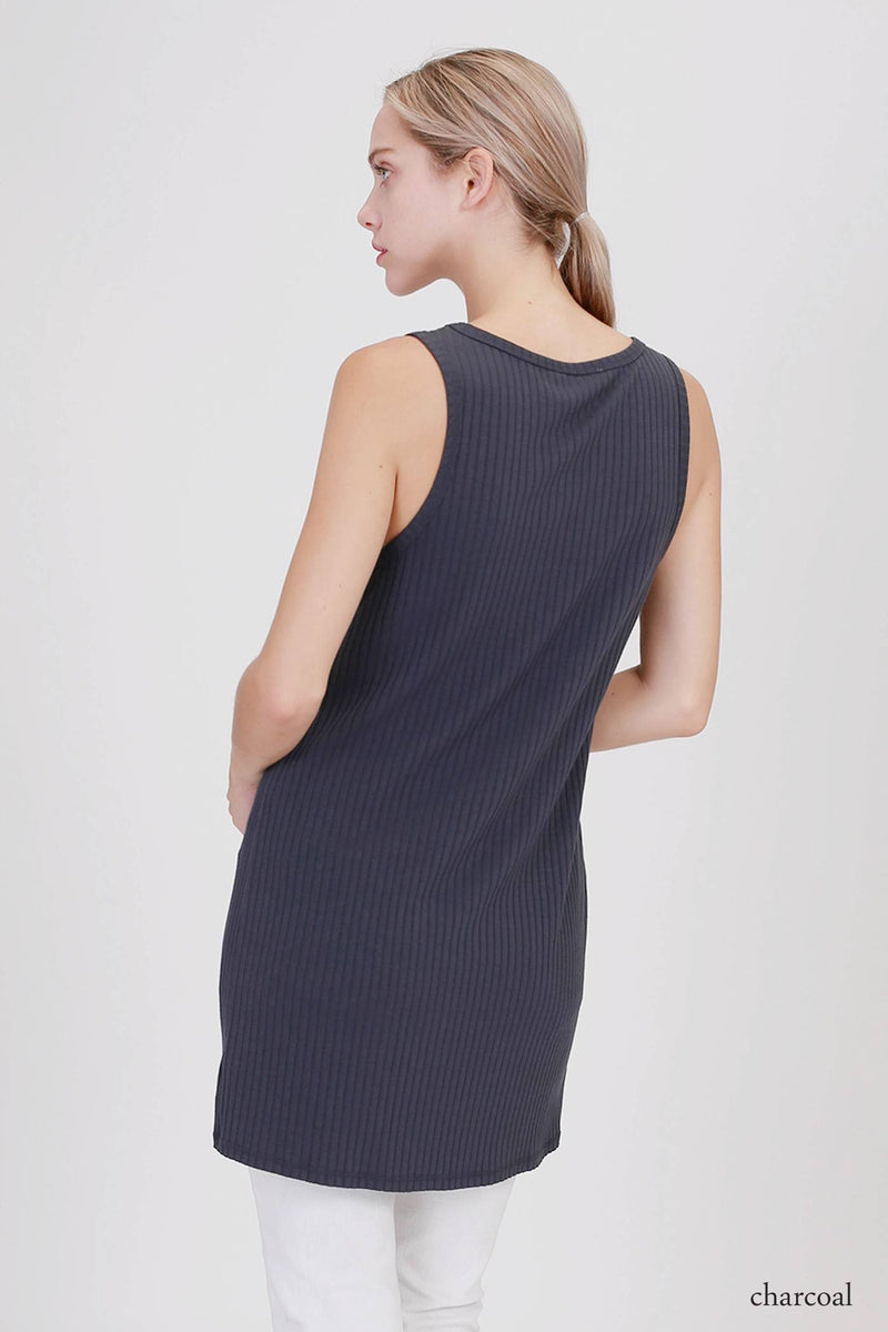  Double Zero Ribbed Tunic D17H199 - Charcoal - rear view 