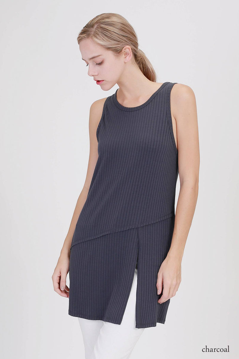  Double Zero Ribbed Tunic D17H199 - Charcoal - front view 