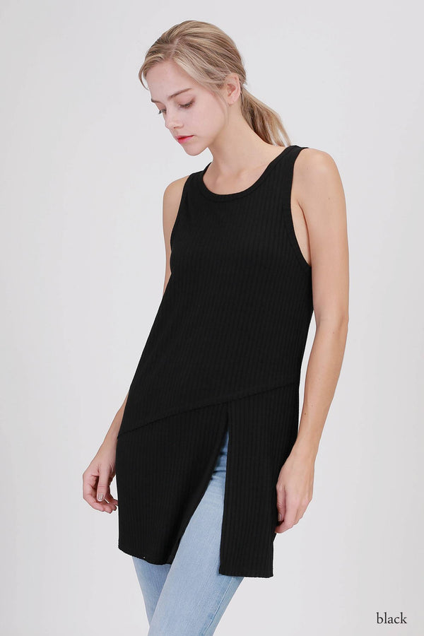  Double Zero Ribbed Tunic D17H199 - Black - front view 