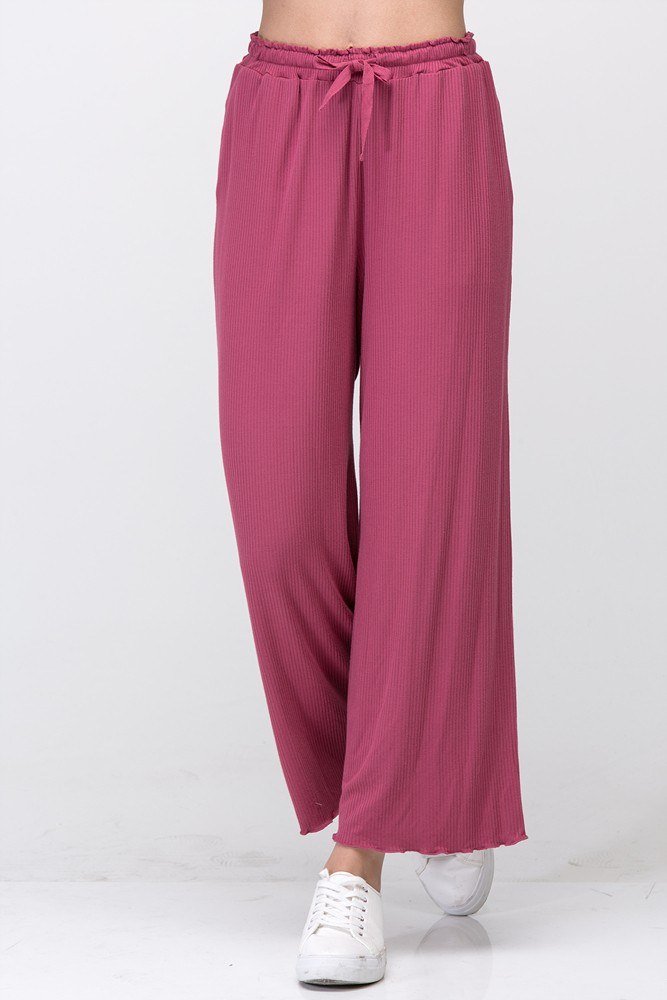 Double Zero Ribbed Drawstring Pant D18C085 - Red Garnet - front view