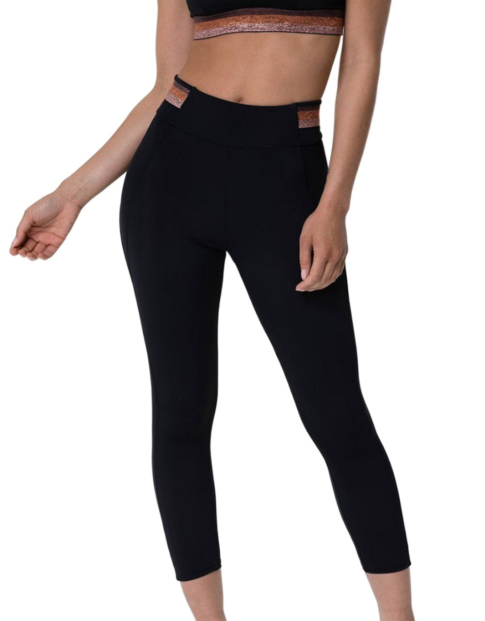 Onzie Flow High Rise Shimmer Midi 2240 - Black Gold - front view