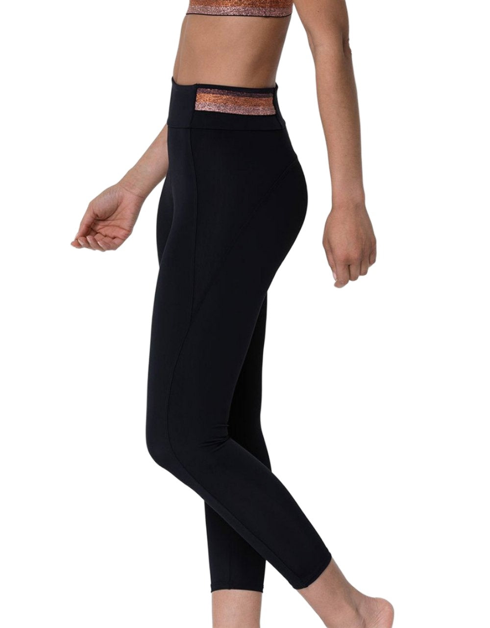 Onzie Flow High Rise Shimmer Midi 2240 - Black Gold - side view