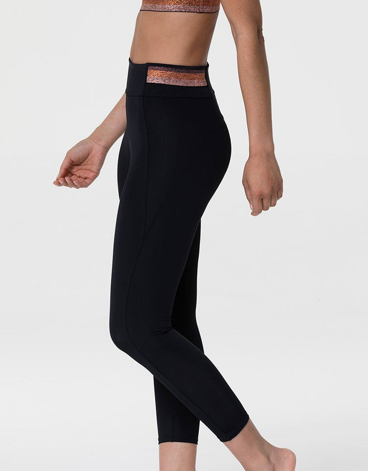 Onzie Asymmetrical Block Legging 2241 - Blk/Wt/Rosewood - side view