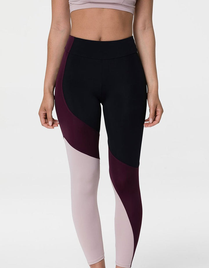 Onzie Asymmetrical Block Legging 2241 - Blk/Wt/Rosewood - front view
