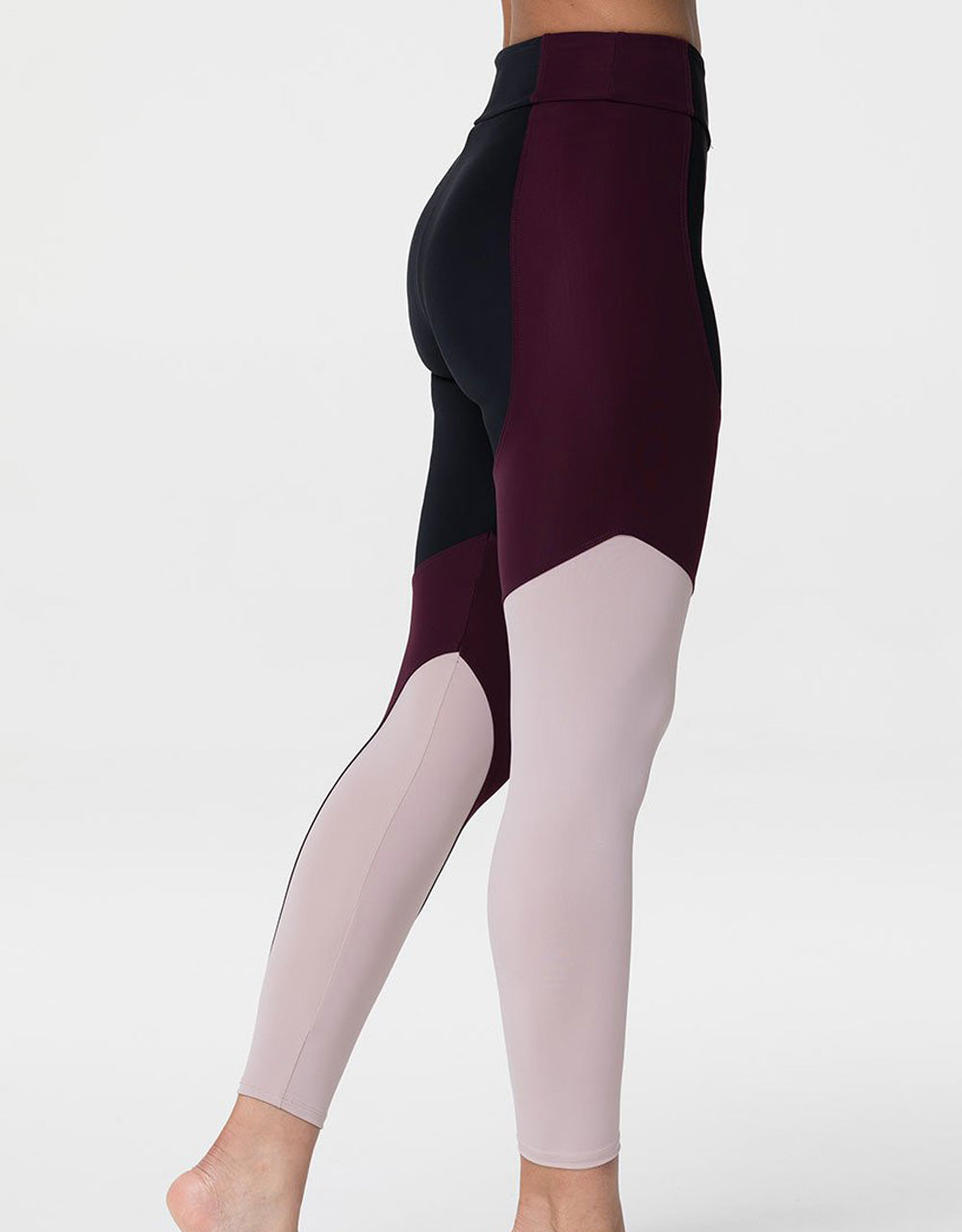 Onzie Asymmetrical Block Legging 2241 - Blk/Wt/Rosewood - side view