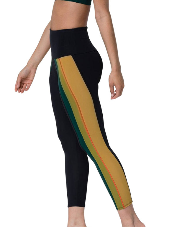 Onzie Flow Speed Midi Legging 2242 - Black Green Combo - side view