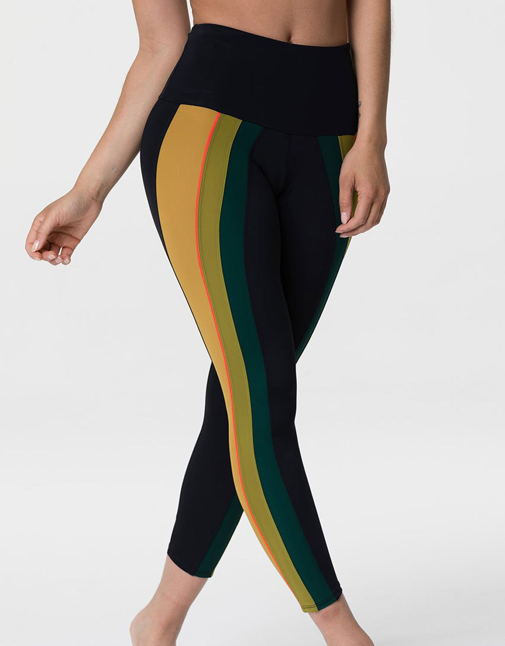 Onzie Flow Speed Midi Legging 2242 - Black Green Combo - front view