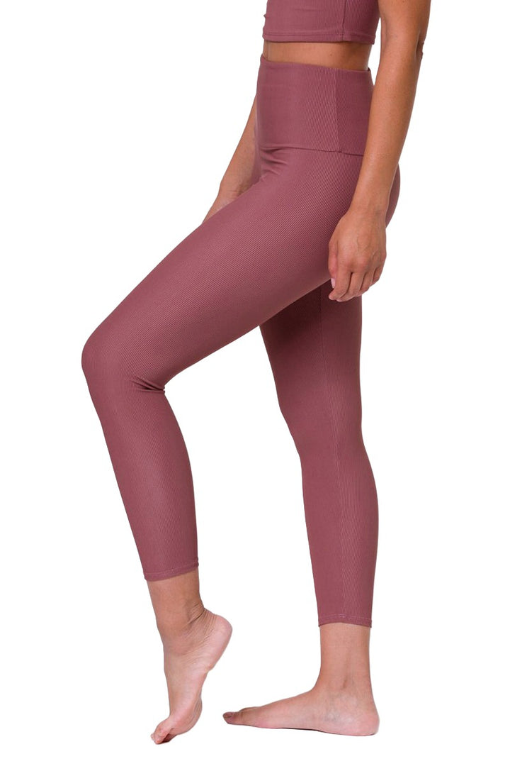 Onzie Hot Yoga High Rise Ribbed Midi 2250 - Toast Rib - side alt view