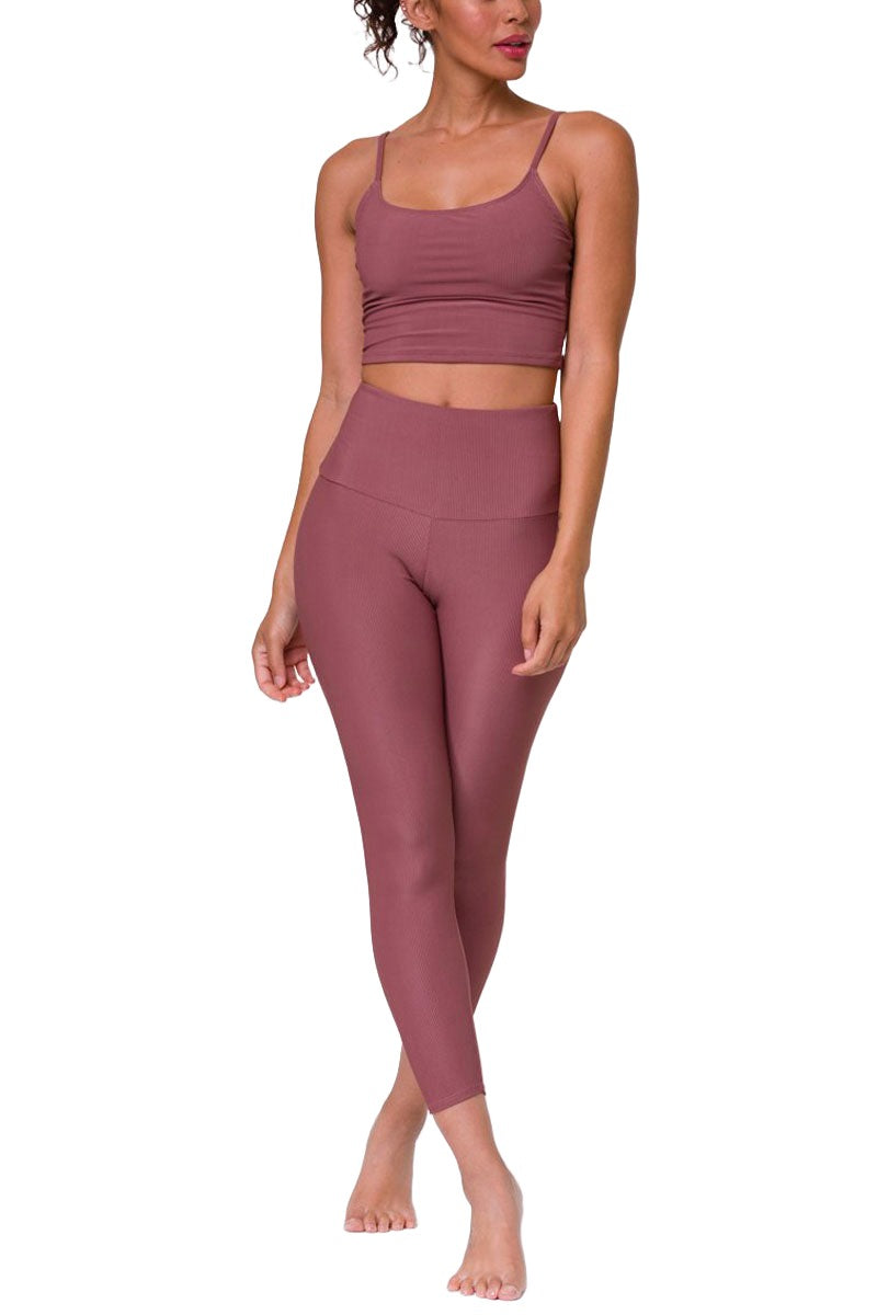 Onzie Hot Yoga High Rise Ribbed Midi 2250 - Toast Rib - front view
