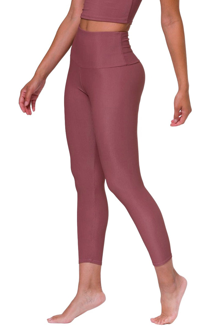 Onzie Hot Yoga High Rise Ribbed Midi 2250 - Toast Rib - side view