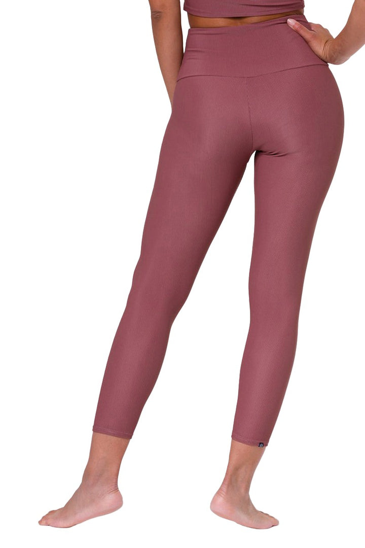 Onzie Hot Yoga High Rise Ribbed Midi 2250 - Toast Rib - rear view