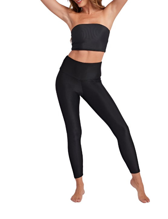 Onzie Hot Yoga High Rise Ribbed Midi 2250 - Black Rib - Front Full View