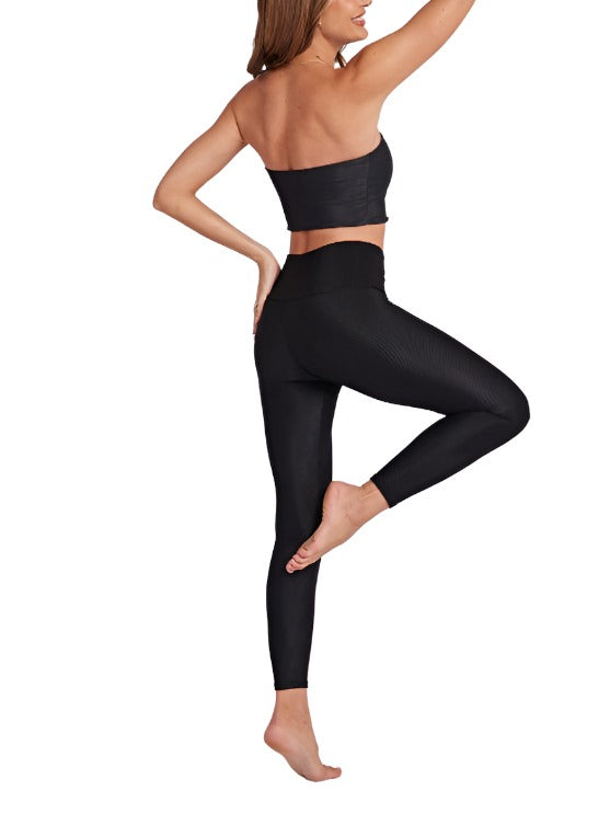 Onzie Hot Yoga High Rise Ribbed Midi 2250 - Black Rib - Rear View