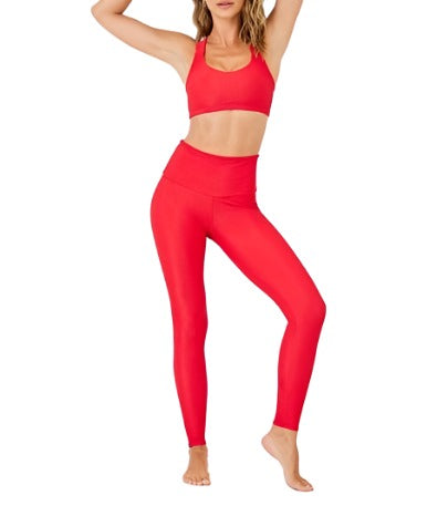 Onzie Hot Yoga High Rise Ribbed Midi 2250 - Red Rib - Full Front View