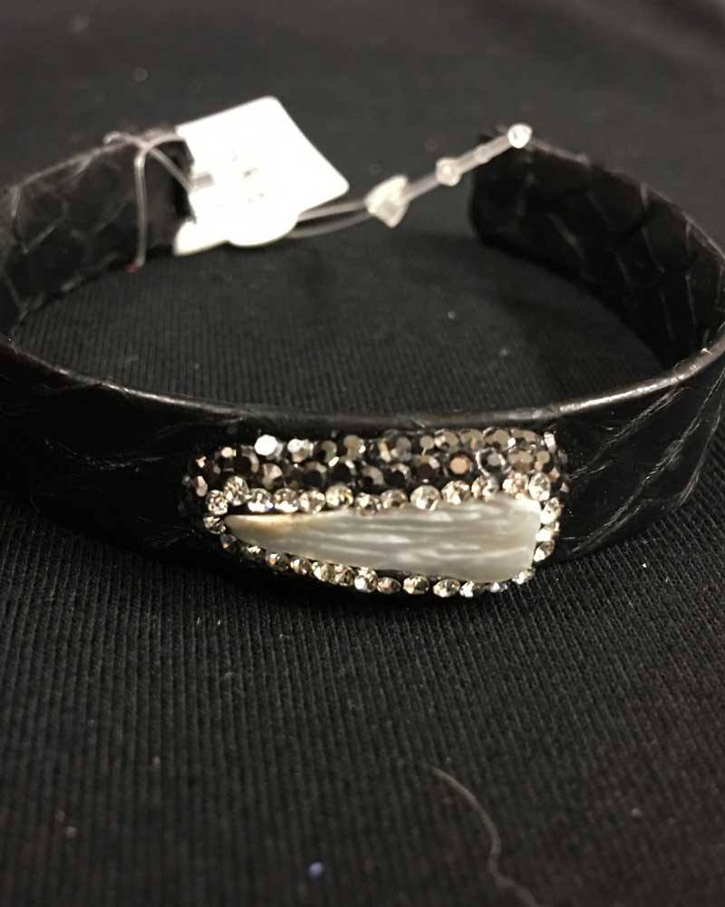 Black Snakeskin Single Stone Bracelet